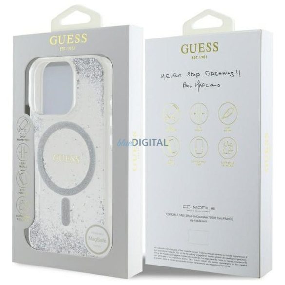 Guess GUHMP16LRGRGES Resin Gradient Glitter MagSafe-kompatibilis tok iPhone 16 Pro - ezüst színű