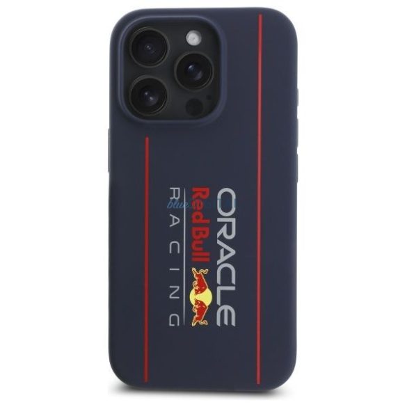 Red Bull RBHMP15L24SIOLRV Silicone Oversize Vertical Logo MagSafe-kompatibilis tok iPhone 15 Pro - sötétkék