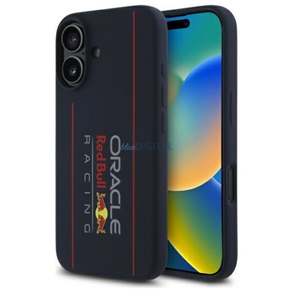 Red Bull RBHMP16S24SIOLRV Silicone Oversize Vertical Logo MagSafe-kompatibilis tok iPhone 16 - sötétkék