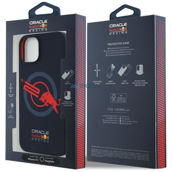 Red Bull RBHMP15S24SIOLVR Silicone ORBR20 Logo Red Lining MagSafe-kompatibilis tok iPhone 15 - tengerészkék