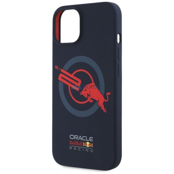 Red Bull RBHMP15S24SIOLVR Silicone ORBR20 Logo Red Lining MagSafe-kompatibilis tok iPhone 15 - tengerészkék