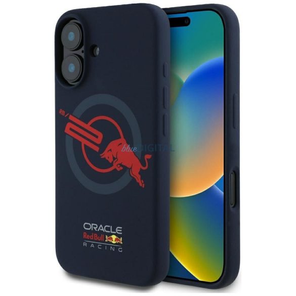 Red Bull RBHMP16S24SIOLVR Silicone ORBR20 Logo Red Lining MagSafe-kompatibilis tok iPhone 16 - tengerészkék