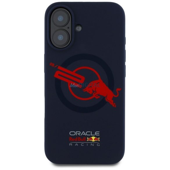Red Bull RBHMP16S24SIOLVR Silicone ORBR20 Logo Red Lining MagSafe-kompatibilis tok iPhone 16 - tengerészkék