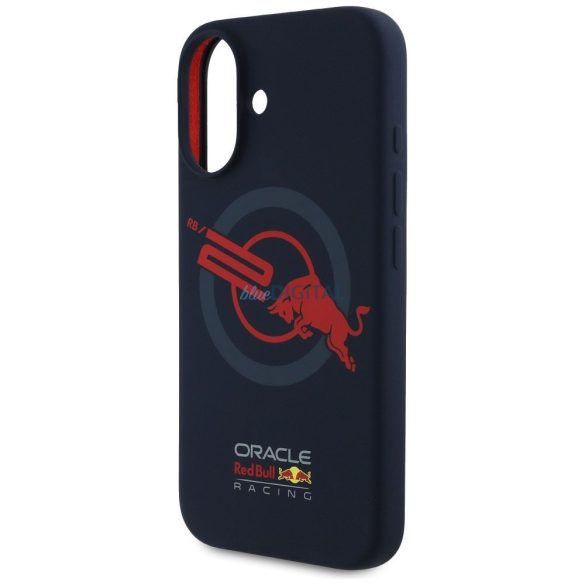 Red Bull RBHMP16S24SIOLVR Silicone ORBR20 Logo Red Lining MagSafe-kompatibilis tok iPhone 16 - tengerészkék
