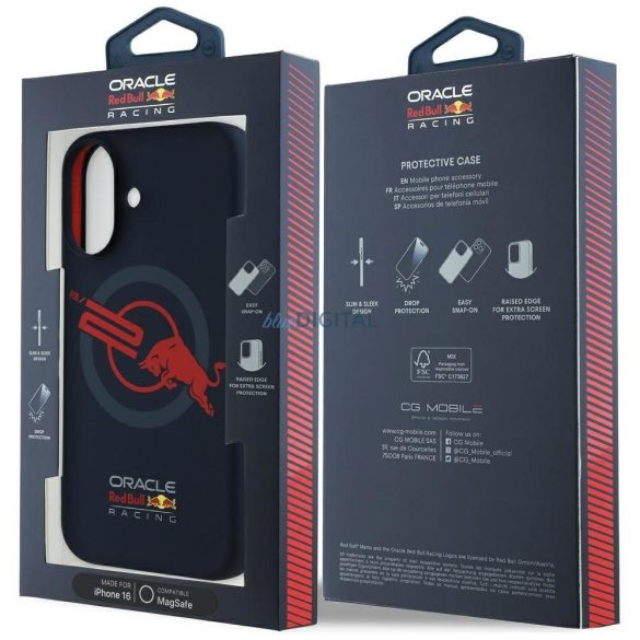 Red Bull RBHMP16S24SIOLVR Silicone ORBR20 Logo Red Lining MagSafe-kompatibilis tok iPhone 16 - tengerészkék
