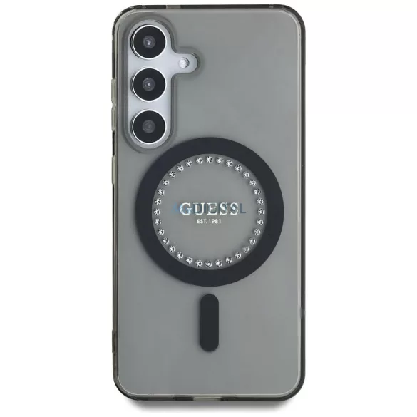 Guess GUHMS25SPFTDTEK IML Rhinestones MagSafe-kompatibilis tok Samsung Galaxy S25 - fekete