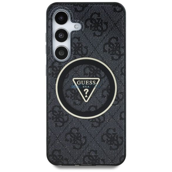Guess GUHMS25MHG4PRTGK IML Metal Glitter 4G Circle Triangle MagSafe-kompatibilis tok Samsung Galaxy S25 Plus - fekete