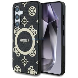   Guess GUHMS25SH4PYEEK IML Peony on 4G Background MagSafe-kompatibilis tok Samsung Galaxy S25 - fekete