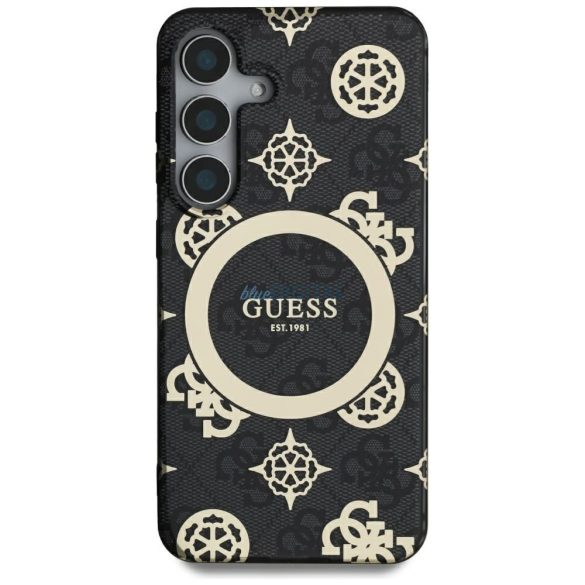 Guess GUHMS25LH4PYEEK IML Peony on 4G Background MagSafe-kompatibilis tok Samsung Galaxy S25 Ultra - fekete