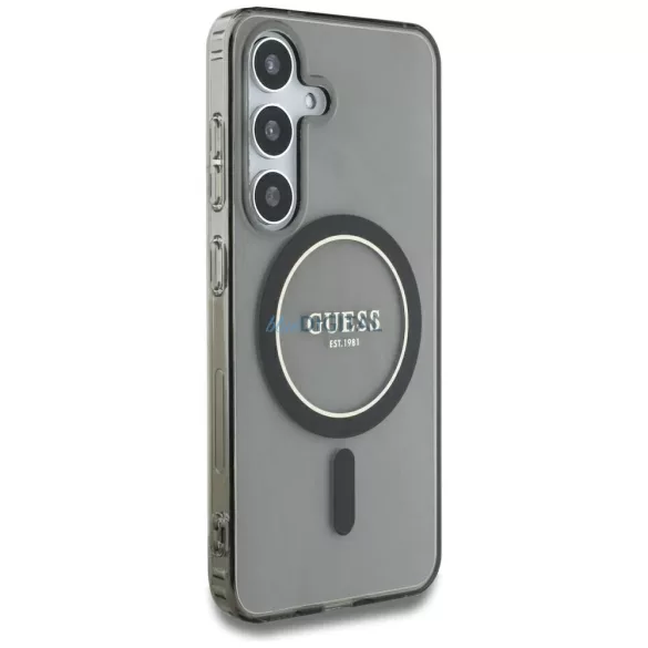 Guess GUHMS25SHFGEREK IML Glitter Circle MagSafe-kompatibilis tok Samsung Galaxy S25 - fekete