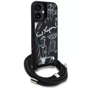 KARL LAGERFELD iPhone 16 tok (KLHCP16SPGGRMPCK), MagSafe-kompatibilis (CRSSBY mintás és logós, texturált PU) fekete