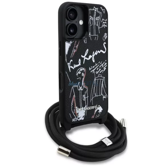 KARL LAGERFELD iPhone 16 tok (KLHCP16SPGGRMPCK), MagSafe-kompatibilis (CRSSBY mintás és logós, texturált PU) fekete