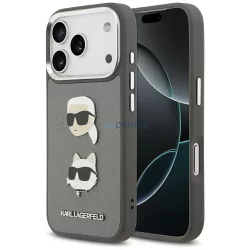   KARL LAGERFELD tok IPHONE 17 Pro KLHCP17LPSFDHPOG (FW szemcsés PU W/ K&C Heads Pin & Logo) szürke