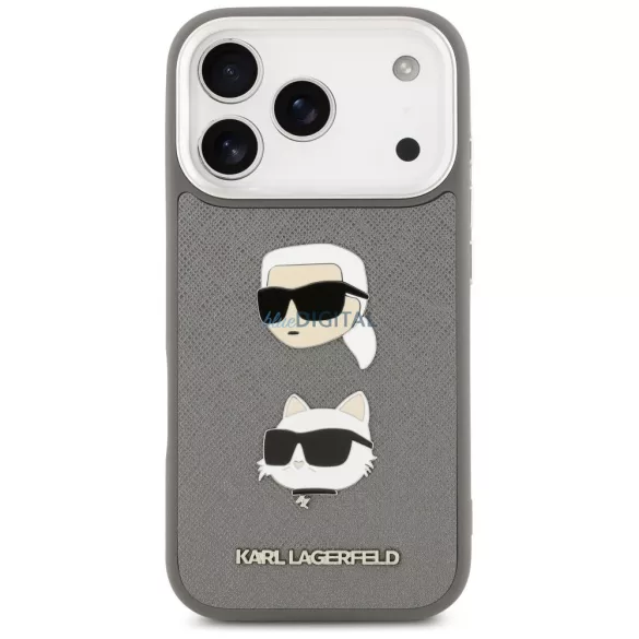 KARL LAGERFELD tok IPHONE 17 Pro KLHCP17LPSFDHPOG (FW szemcsés PU W/ K&C Heads Pin & Logo) szürke