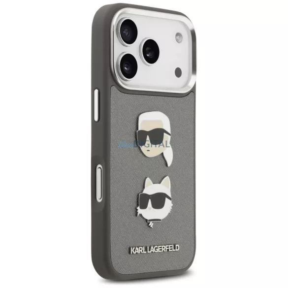 KARL LAGERFELD tok IPHONE 17 Pro KLHCP17LPSFDHPOG (FW szemcsés PU W/ K&C Heads Pin & Logo) szürke