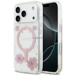   GUESS tok IPHONE 17 Pro kompatibilis MagSafe GUHMP17LRBFGFGMP (gyanta virágok és csillogás) rózsaszínű