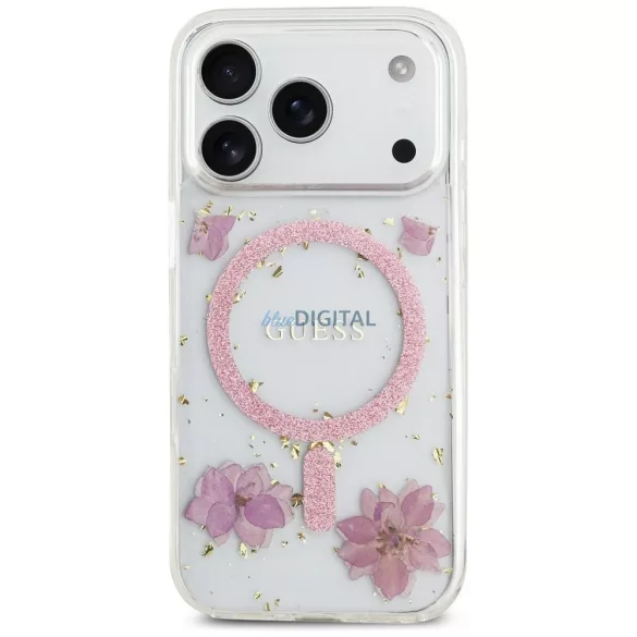 GUESS tok IPHONE 17 Pro kompatibilis MagSafe GUHMP17LRBFGFGMP (gyanta virágok és csillogás) rózsaszínű