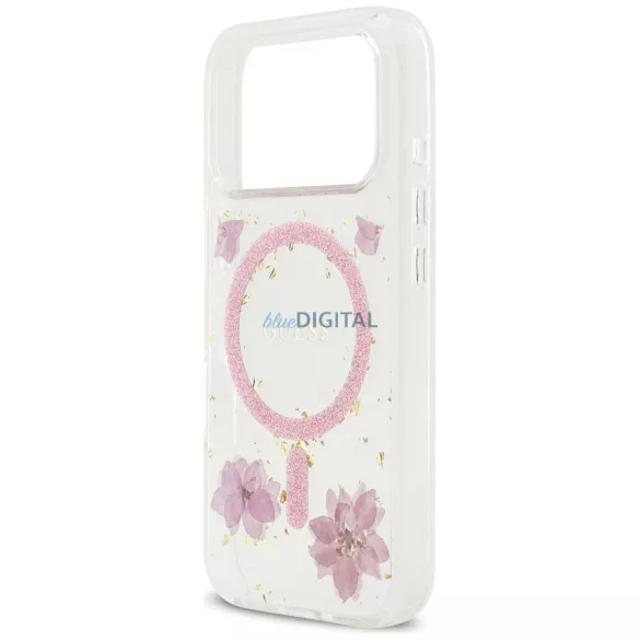 GUESS tok IPHONE 17 Pro kompatibilis MagSafe GUHMP17LRBFGFGMP (gyanta virágok és csillogás) rózsaszínű