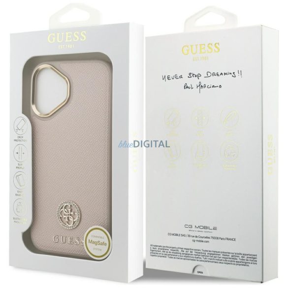 GUESS tok IPHONE 17 kompatibilis MagSafe GUHMP17SPGCRMDEP (PU W/ szemcsés Strass Logo) rózsaszínű