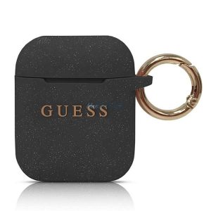 Guess GUACCSILGLBK Silicone Glitter tok AirPods 1/2 - fekete