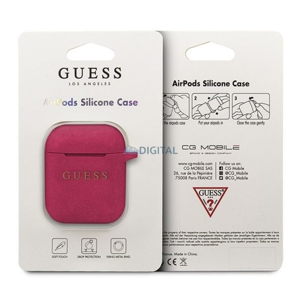 Guess GUACCSILGLFU Silicone Glitter tok AirPods 1/2 - élénk rózsaszín