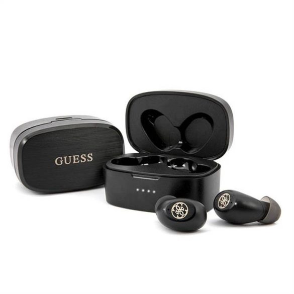 Bluetooth fülhallgató sztereó TWS GUESS V5.0 4H MUSIC TIME dokkolóegységes fekete (GUTWSJL4GBK)