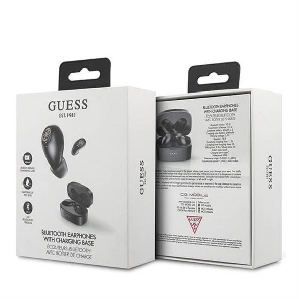 Bluetooth fülhallgató sztereó TWS GUESS V5.0 4H MUSIC TIME dokkolóegységes fekete (GUTWSJL4GBK)