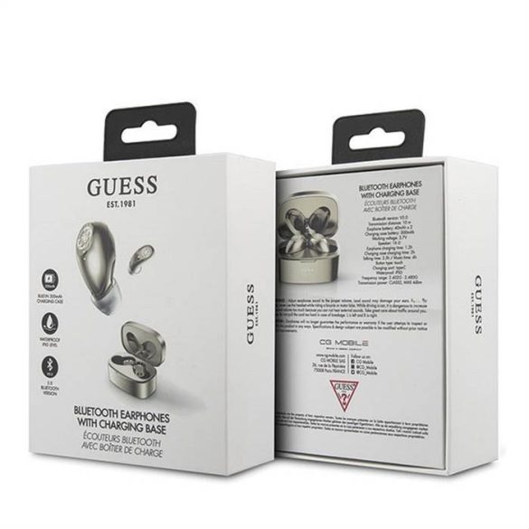 Bluetooth fülhallgató sztereó TWS GUESS V5.0 4H MUSIC TIME dokkolóegységes arany (GUTWSJL4GGO)