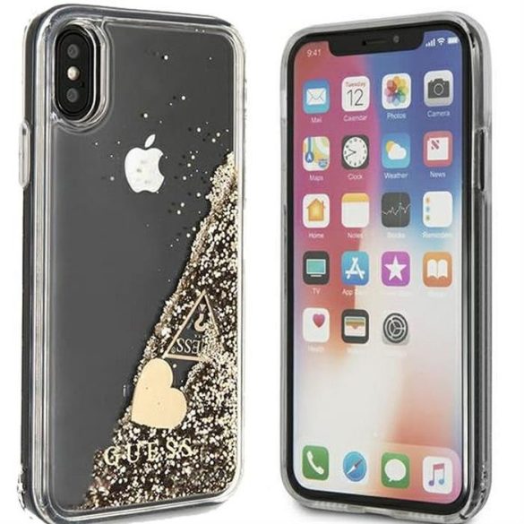 Eredeti előlap GUESS GUOHCPXGLHFLGO iPhone X / Xs (Charms 2 folyékony Glitter / arany) tok