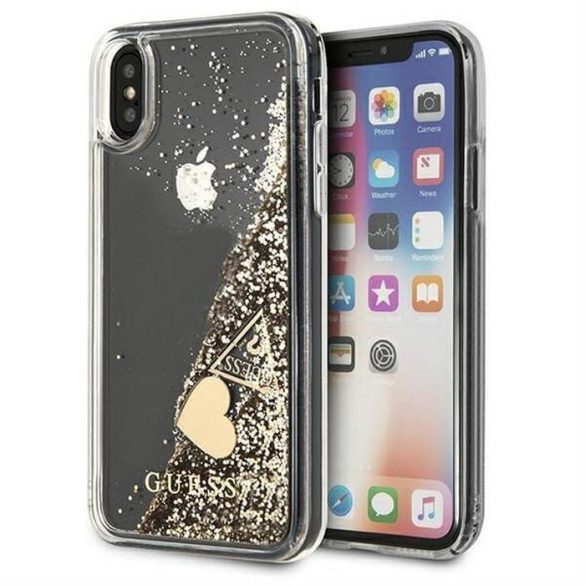 Eredeti előlap GUESS GUOHCPXGLHFLGO iPhone X / Xs (Charms 2 folyékony Glitter / arany) tok