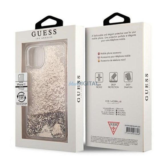 Eredeti előlap GUESS GUOHCN61GLHFLGO iPhone 11 (folyékonye Glitter Charms / arany) tok