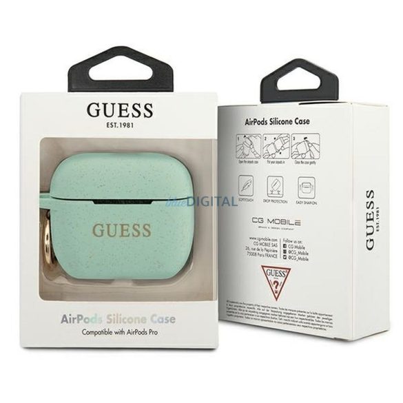 Guess GUACAPSILGLGN Silicone Glitter tok AirPods Pro - zöld