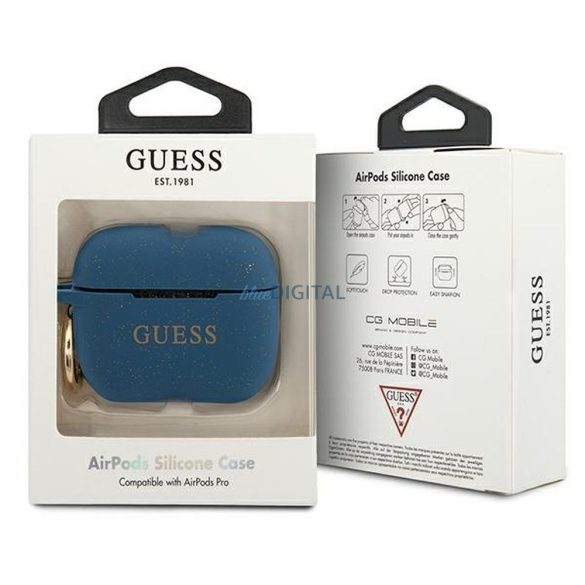 Guess GUACAPSILGLBL Silicone Glitter tok AirPods Pro - kék