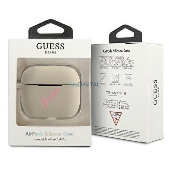 Guess GUACAPLSVSGP Silicone Vintage tok AirPods Pro - bézs
