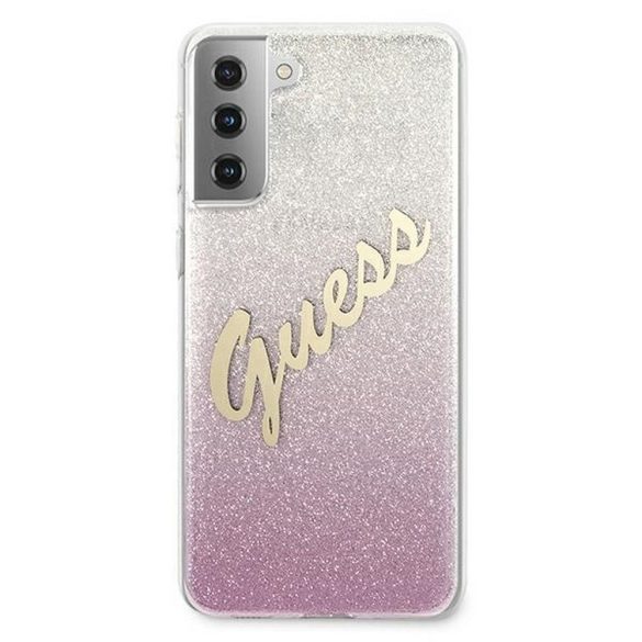 Eredeti tok Guess guhcs21mpcuglspi Samsung S21 Plus (Glitter Gradient Script / Pink)