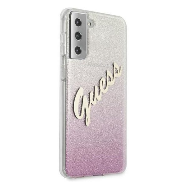 Eredeti tok Guess guhcs21mpcuglspi Samsung S21 Plus (Glitter Gradient Script / Pink)