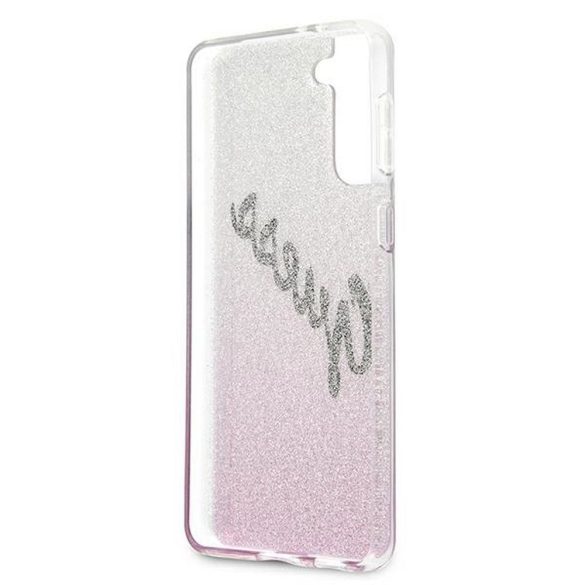 Eredeti tok Guess guhcs21mpcuglspi Samsung S21 Plus (Glitter Gradient Script / Pink)