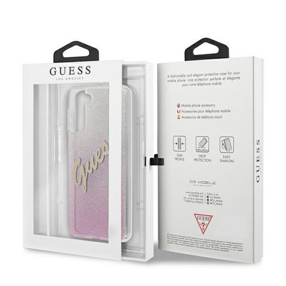 Eredeti tok Guess guhcs21mpcuglspi Samsung S21 Plus (Glitter Gradient Script / Pink)