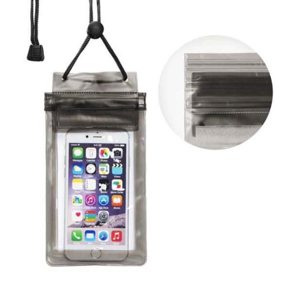 Vízálló mobiltelefon táska Zipper zárás - fekete telefontok