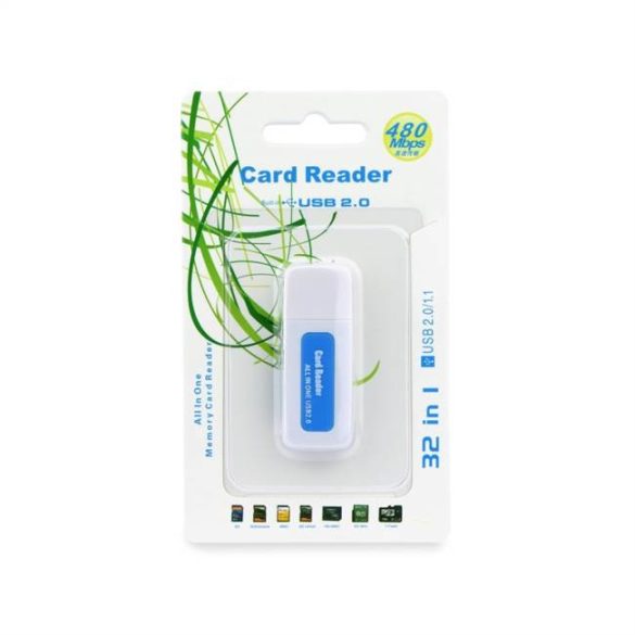 Memóriakártya olvasó USB Titanium kék SDHC / SD / MMC / RS-MMC / Mini-SD (adapterrel) / Micro SD (adapterrel) / TF (adapter) / XD / MS / MS DUO / MS PRO DUO 2.0