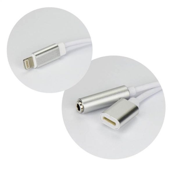 HF Adapter / audio + töltő iPhone Lightning 8-pin - Jack 3,5mm ezüst