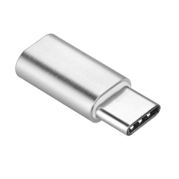 Adapter töltő Micro USB / MicroUSB Type-c ezüst