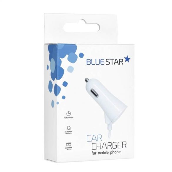 Autós töltő iPhone 5/6 / 6s / 7/8 / X adatkábel + USB csatlakozó 3A Blue Star fehér