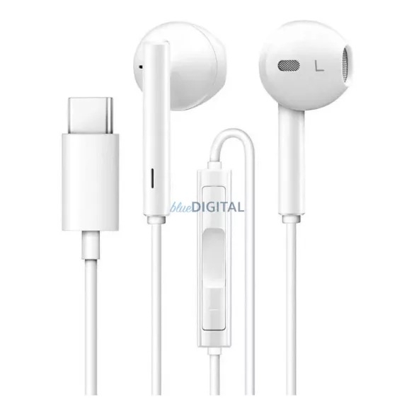 HUAWEI eredeti, mikrofonnal ellátott, Type-C csatlakozású vezetékes fülhallgató, CM33, fehér, nagykereskedelmi csomagolásban
