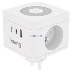   KERG Smart 2-aljzatos elosztókocka + USB-A + USB-C töltő + LED lámpa 16A/250V~ - fehér