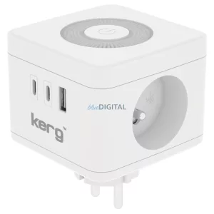 KERG Smart 2-aljzatos elosztókocka + USB-A + USB-C töltő + LED lámpa 16A/250V~ - fehér