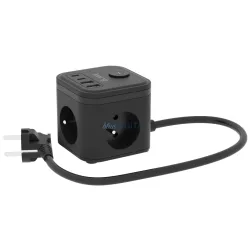   KERG Smart 3-aljzatos elosztókocka + USB-A+USB-C gyorstöltő 1,5m 3×1,5mm2 H05VV-F 16A/250V~ - fekete