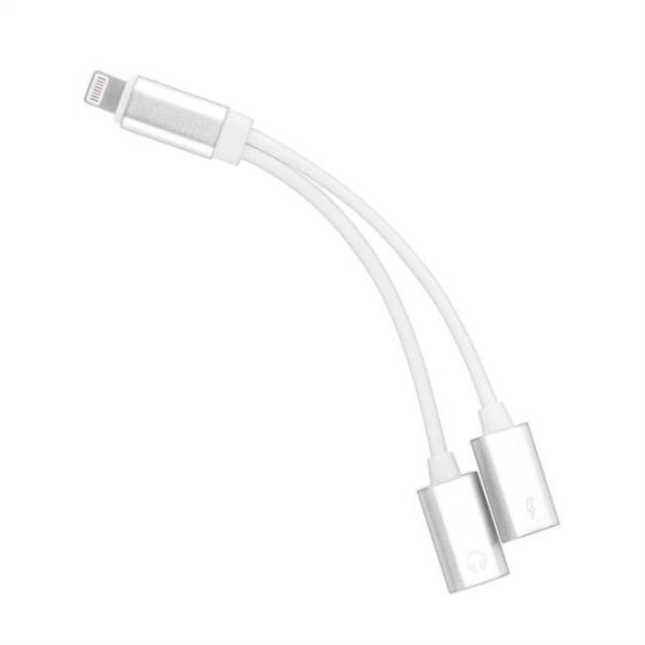 HF Adapter / audio + töltő iPhone Lightning 8-pin - Lightning 8-pin ezüst