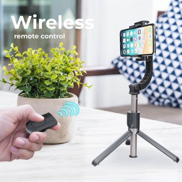 Combo szelfi selfie bot állvány és távvezérlő bluetooth gimbal STABILIZER fekete SSTR-L08