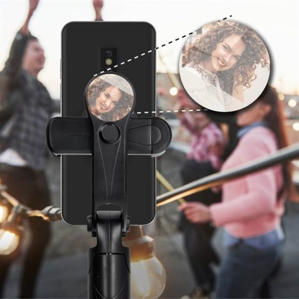 Combo szelfi selfie bot állvány és távvezérlő bluetooth tükrös fekete SSTR-11